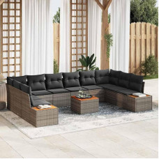 Modernes Outdoor-Sofaset Gartensofa-Set mit Kissen 10-teilig Grau Poly-Rattan Modulares Gartensofa-Set 6 Mittelsitze 2 Ecksofas Beistelltische