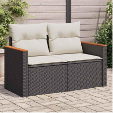 2-Sitzer Gartensofa Schwarz mit Kissen aus Poly Rattan als Gartenmöbel Set mit abnehmbaren Bezügen, Gartensofa Schwarz PE Rattan 2-Sitzer, Garten Sofa Set Poly Gartenmöbel