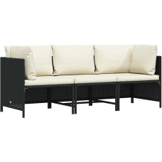 Modulinė poilsio sofa Poly Rattan mit Kissen für Garten Lounge Set, Ecksofa mit abnehmbaren Kissen als modulares Gartensofa in Schwarz