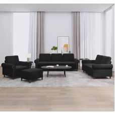 4-TLG. Sofagarnitur mit Kissen Schwarz Samt Samt Sofagarnitur mit Hocker, Bequemes Wohnzimmer Set, Stabililes Gestell