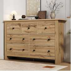 Sideboard with Multiple Drawers, Side Cabinet, Dining Room Cabinet, Buffet Cabinet, Kitchen Cabinet, Chest of Drawers with 7 Drawers for Entrance, Kitchen, Dining Room and Living Room (Wood