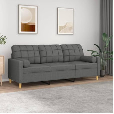 3200791 3-vietė sofa su dekoratyvinėmis pagalvėlėmis Tamsiai pilka 180 cm audinys, Sofos ir kušetės, Sofa svetainė, Sofa paauglių kambariui, Sofa poilsiui, Sofa miegamajam, Miegamojo sofa, Minkšta sofa