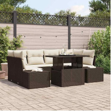 Modulares Sofaset 7-teilig in Braun und Creme aus Poly-Rattan mit Kissen für Garten und Terrasse