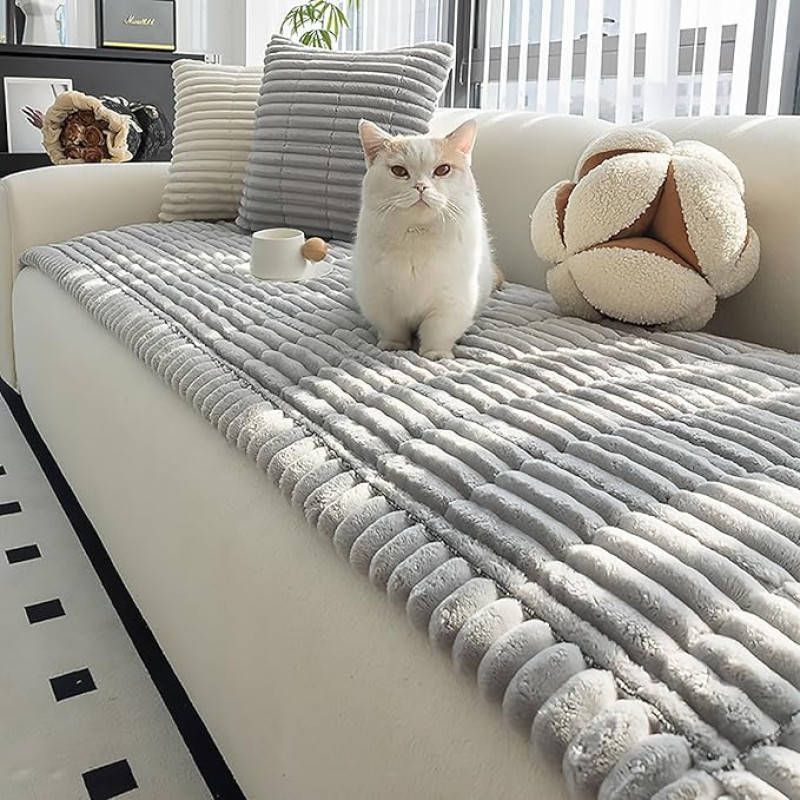 Sofa Überzug 1/2/3/4 Sitzer Chenille Sofaüberwurf Ecksofabezug Katzensofa-Schutz Knitter- Und Kratzfest Waschbar rutschfest Für U Form Sektionssofa, Grau (70 * 210cm)