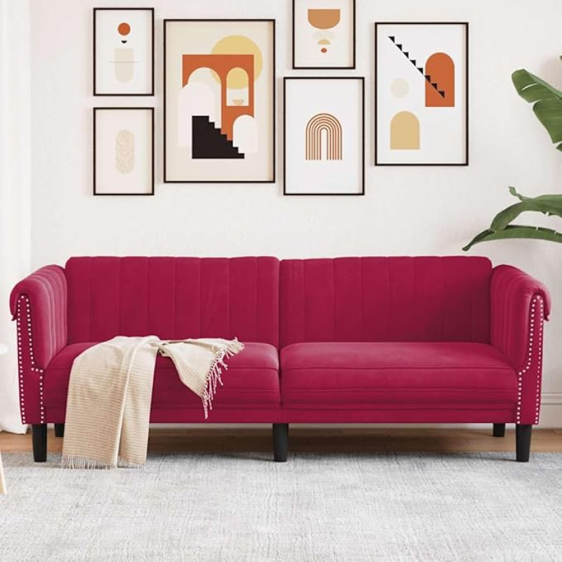 Sofa 3 vietų aksominė raudona Šiuolaikinė svetainės sofa Patogi prabangi prabangi svečių kambario sofa su atraminėmis kojomis poilsiui TV Vyno raudona