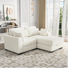Dvivietė sofa su 1 sandėliavimo otomanu, moderni dvivietė sofa su 2 pagalvėlėmis, minkšta sofa, pagaminta iš velvetinio audinio, maža dvivietė sofa, sofa-lova, dvivietė svečių sofa su porankiu, modulinė
