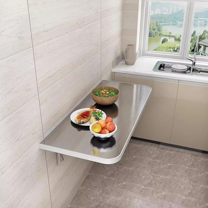 Sulankstomas virtuvės baro stalas Sienoje montuojamas namų biuro sodo erdvė taupo šlifuoto nerūdijančio plieno nešiojamojo kompiuterio stalo darbo vietą (dydis L 50 x W 30 cm)