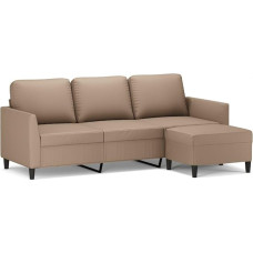 3-Sitzer-Sofa mit Hocker 200 x 77 x 80 cm Cappuccino-Braun Kunstleder Modernes Design Robustes Gestell Bequeme Polsterung Couch für Wohnzimmer Jugendzimmer Flur