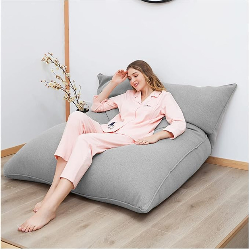 Fireside Stuhl, Weicher Lounge Stuhl Faule Bodensofa Akzentbohnenbeutel Couch Für Wohnzimmer Ecke Stuhl Schlafzimmer Salon Büroabdeckung 120X150CM Lightgrey