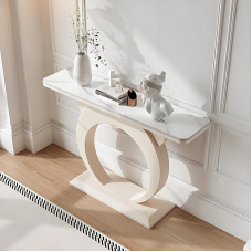 Schmaler Konsolentisch für den Eingangsbereich - Stilvoller 139,7 cm Langer Eingangstisch mit Metallfuß, perfekt für Wohnzimmer oder Flur, weißes Finish, platzsparendes Design