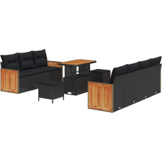 Gartensofa Set 10tlg Schwarz 228x62x85 cm wetterfest mit höhenverstellbarem Tisch Poly Rattan Eckbank für Balkon Terrasse und Wintergarten