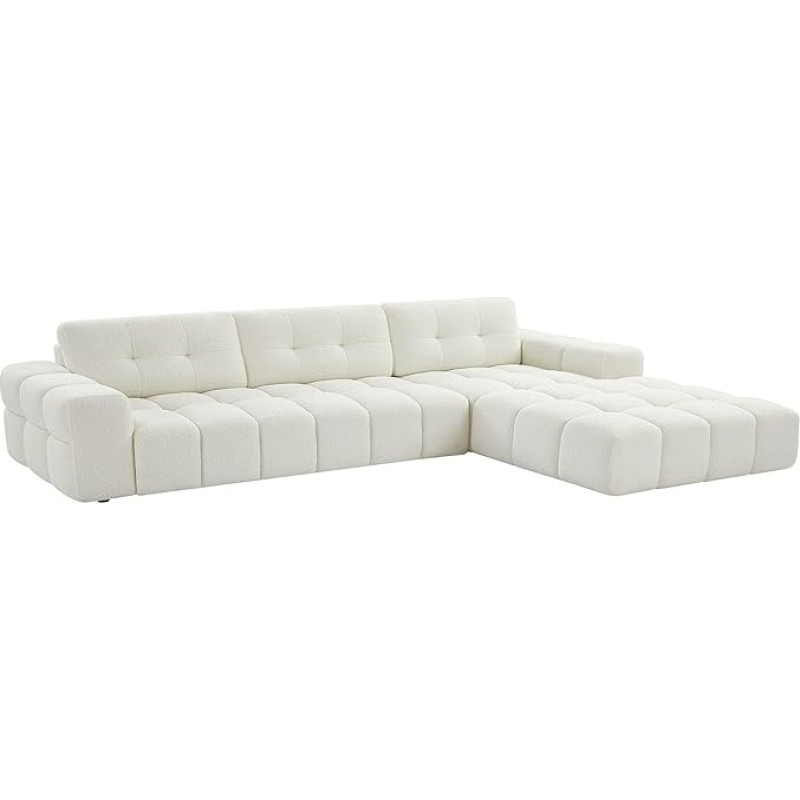 Vente-unique - SOPELANA Kampinė sofa - Dešinysis kampas - Bouclé audinys - Balta
