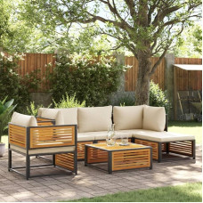 Homgoday Gartensofa-Set 6-teilig mit Kissen aus massivem Akazienholz, Set Schlafsofa, Wohnzimmer, Sofaset für den Außenbereich, Gartenmöbel
