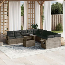 Homgoday Set Schlafsofa, 11-teiliges Gartenmöbel-Set mit Kissen aus Polyrattan, grau, Sofa für Wohnzimmer, Gartensofa, modernes Sofaset für den Außenbereich, Möbel Modell 3268170