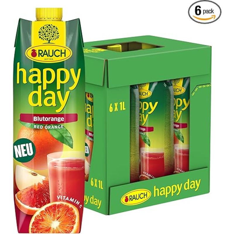 Happy Day Blood Orange Fruity Blood Orange Apple Drink With Vitamin C Vegan & Vegetarian Without Preservatives 6 x 1.00 L Tetra Prism