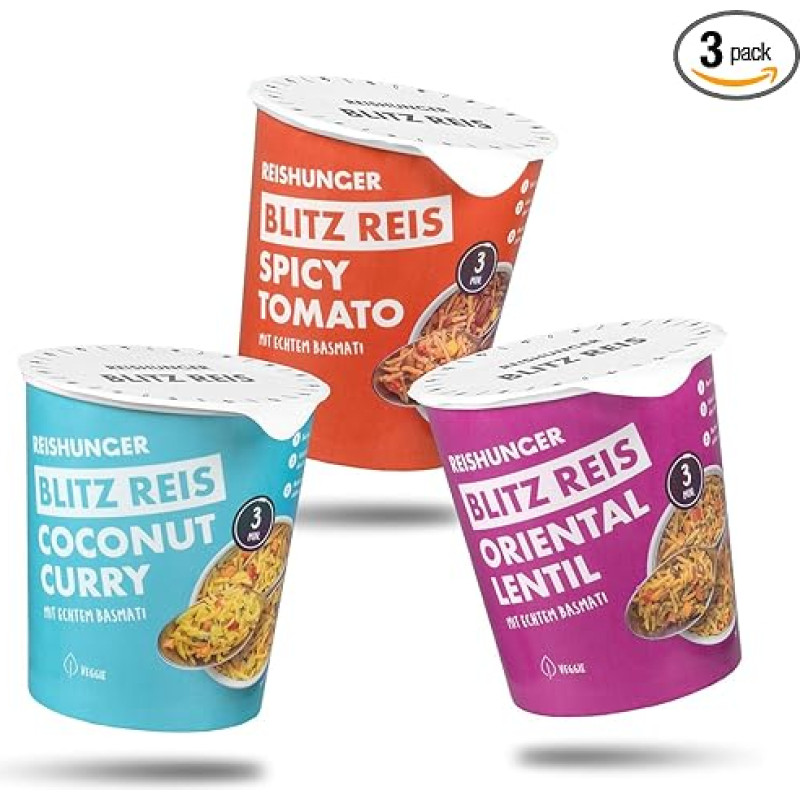 REISHUNGER Blitz ryžių degustavimo rinkinys - 3 x 70 g - itin ilgagrūdžiai 