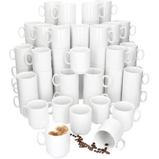 MamboCat Event Set of 72 Coffee Mugs I 250 ml I White Porcelain Mug with Handle for 72 People I Stackable Cups for Hot Drinks such as Tea, Cocoa, Latte Macchiato & Co I Chic Coffee Tableware
