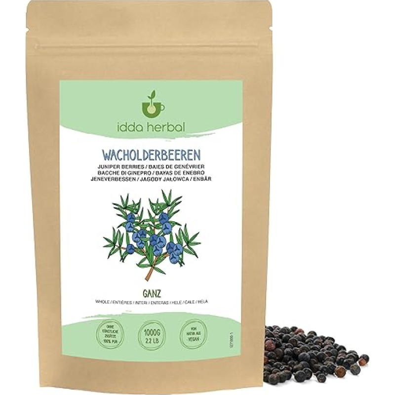 IDDA Herbal Kadagio uogos, džiovintos 1 kg, kadagio uogos, be pridėtinio cukraus, džiovinti vaisiai