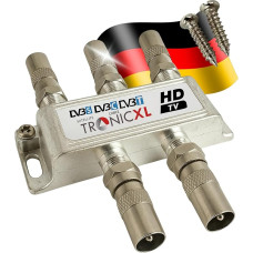 TronicXL 4x Premium BK Splitter TV kabelio adapteris Antenos skirstytuvas Kabelinė televizija DVBC, pvz., Unitymedia SAT Splitter Unicable 4 Way 4-Way Virgin antenos palydovinė antena Minkštas DVB-T2 DVB-C DVB-S2