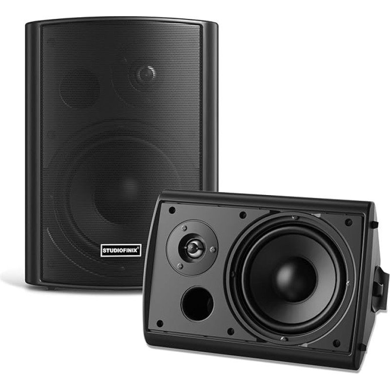 STUDIOFINIX 6,5 Zoll-Lautsprecher (400 W) für drinnen und draußen, wasserdicht, mit Bluetooth 5.1 und Wandhalterung, drahtlose Synchronisierung mehrerer Lautsprecher über IR-Fernbedienung, für Terrass
