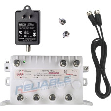Reliable Cable 5-Port MoCA Cable TV Modem Splitter Signal Booster/Amplifier Kit with Active Return Zero Signal Loss, Bypass Port, Connect Up to 5 Devices, Power Cord and 2 F59 Terminators
