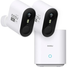 AOSU 2K Surveillance Camera Outdoor Battery 240 Days 2 Kit + Aosubase 32GB Local Storage Without Subscription Wireless Camera Surveillance Outdoor Person Motion Sensor Light & Sound Alarm 2-Way Audio Colour Night Vision