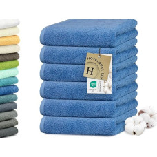 ZOLLNER 6 rankšluosčių rinkinys (50 x 100 cm) - ypač minkšti ir sugeriantys mėlynos spalvos rankšluosčiai svečiams - su praktišku pakabuku - skalbiami iki 95 °C - medvilnė - viešbučio kokybė