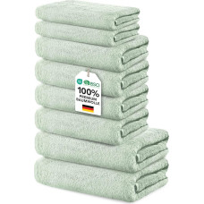 Set of 8 : 2 Bath towels 70x140cm + 4 Hand towels 50x100cm + 2 Guest towels 30x50cm Sage