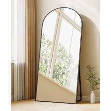 Hzuaneri DM42199B Full Length Mirror, 180 x 76 cm, Standing Mirror with Stand, Full Body Wall Mounted, Tempered Glass, Aluminium Alloy Frame for Bedroom, Living Room, Black