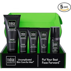 Tiege Hanley Advanced Skin Care Routine for Men (System Level 2) - Face Wash Set for Fine Wrinkles - Set Includes Facial Cleansing, Face Scrub, Moisturiser and Eye Cream