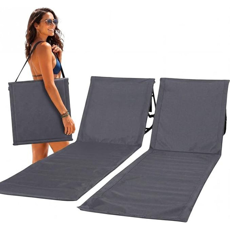 Intimo Living Set of 2 Beach Loungers with Fully Adjustable Backrest - The Beach Mats Filled with Comfort Foam are Ultralight and Fold Up to Save Space - Grey