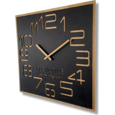FLEXISTYLE Wanduhr groß 60 cm modern Holz Eiche - leise wanduhr ohne tickgeräusche, große wanduhr Wohnzimmer schwarz, wand uhr design, wall clock, uhr wand Badezimmer