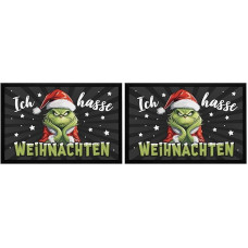 MoonWorks® Fußmatte Grinch Weihnachten mit Anti Spruch Ich Hasse Menschen Sarkasmus Ironie rutschfest & waschbar Schwarz 60x40cm (Packung mit 2)