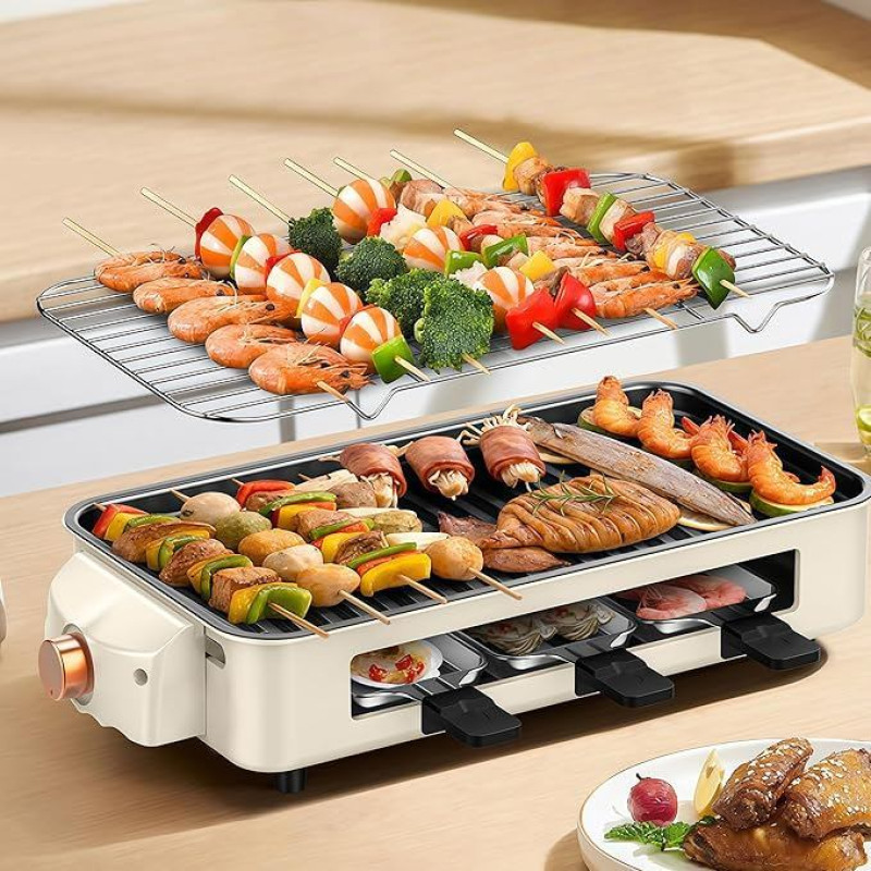 1500 W elektrinis karštas puodas su grilio plokšte, 2-in-1 karštas elektrinis puodas ir BBQ grilis, nedūmijantis, su dangčiu (didelis)