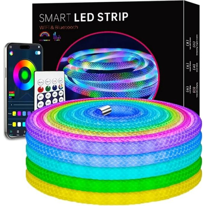 Išmaniosios LED neoninės šviesos juostelės, 5 m, WLAN ir 