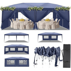 LEADZM Gartenpavillon faltbar, 3 x 6 m, wasserdicht, Pop-Up, 3 verstellbare Höhen, UV-Schutz 50+, Gartenzelt, Partyzelt, Stahlgestell, 6 Seitenteile, für Garten, Party (blau)