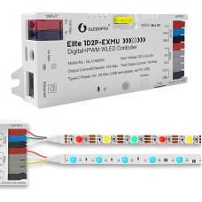 GLEDOPTO Elite 1D2P-EXMU WLED valdiklis, skaitmeninis ir PWM LED juostų valdiklis su Ethernet ir garso atsaku, maksimalus 15 A, suderinamas su 