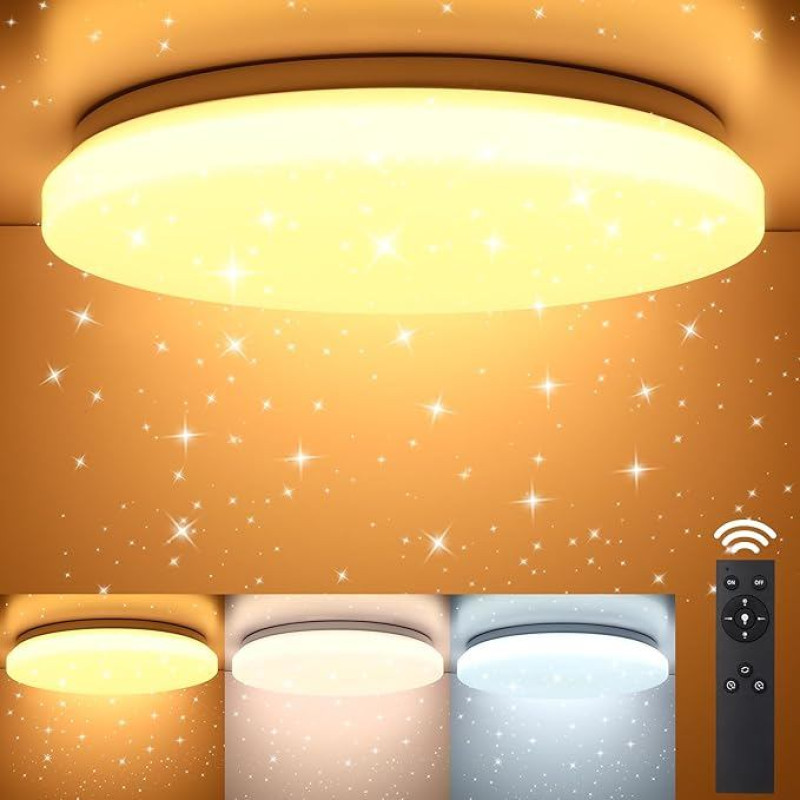 LED lubų šviestuvas su nuotolinio valdymo pulteliu, 24 W, 2400 lm, žvaigždėtas dangus, apvalus šviestuvas vaikų kambariui, svetainei, miegamajam, biurui, valgomajam, virtuvei, 3000 K - 6500 K