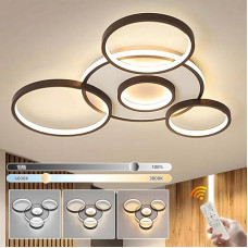 Modernus LED lubų šviestuvas, skersmuo 70 cm, juodas daugiakampis šviestuvas, 58 W, nuolatinio ryškumo, 3000-6000 K, apvalus šviestuvas, pagamintas iš metalo ir akrilo, miegamasis, svetainė, vaikų kambarys, biuras, kabinetas (5 žiedai)