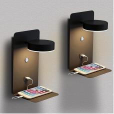 2 LED sieninių šviestuvų pakuotė su USB įkrovimo prievadu, 12 W jutiklinis reguliuojamo apšvietimo sieninis šviestuvas su jungikliu ir kištuku, 350° kampu besisukantis skaitymo šviestuvas, montuojamas ant sienos miegamajame, prie lovos, gyvenamajame kamba