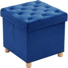 BRIAN & DANY Foldable Ottoman with Wooden Legs, Velvet Footstool Cube for Living Room and Bedroom, 40 x 40 x 40 cm, Blue