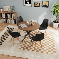 Valgomojo stalas su 4 kėdėmis, valgomojo kambario komplektas, 100 x 100 x 75 cm, apvalus medinis valgomojo stalas, 4 kėdės su aukštu atlošu, buko medienos kojos, (tamsiai ruda + juoda)