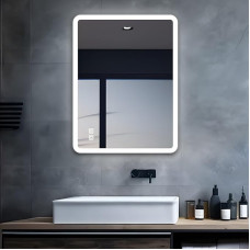 MIQU LED vonios veidrodis su apšvietimu, 70 x 50 cm, vonios veidrodis, didelis vonios veidrodis su jutikliniu apšvietimu, reguliuojamas, su šilta/balta šviesa, apsaugantis nuo rūko sieninis veidrodis vonios kambariui, tualetui, prieškambariui, stačiakampi