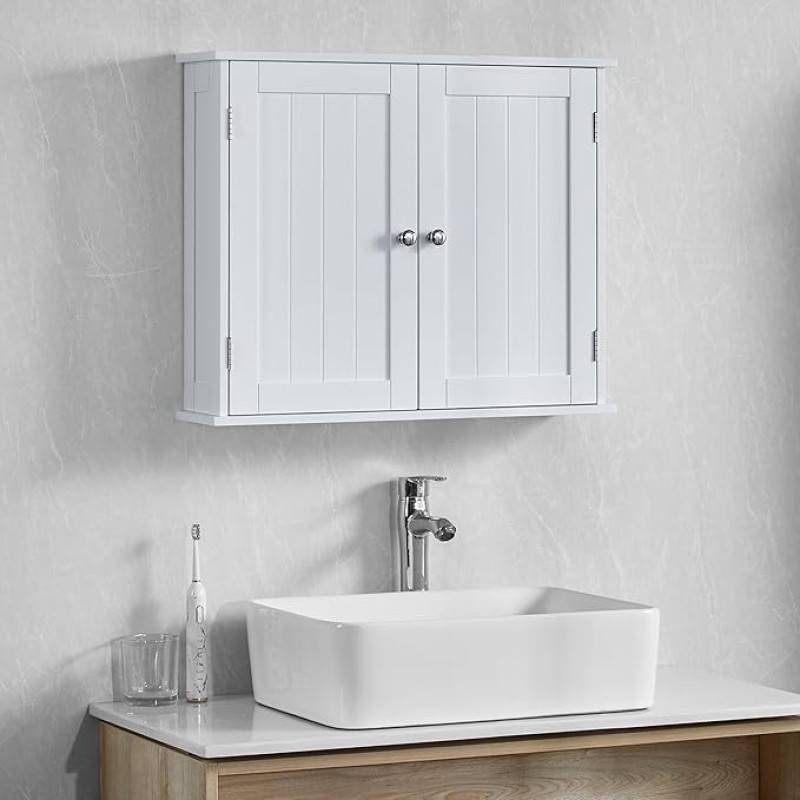 Home Discount® Vonios spintelė su dvigubomis durelėmis, sieninė lentyna, balta