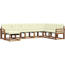 Gartenmöbelset aus Akazienholz, 8-TLG. Outdoor-Sofa Set mit Kissen, modulares Lounge-Set für Garten und Terrasse, Natur und Creme, 308 x 190 x 73 cm