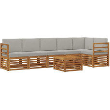 Gartenmöbel Set 7-teilig aus massivem Akazienholz, Outdoor Lounge Sofa Set mit Polstern, Modulares Gartensofa für Terrasse, Balkon und Garten, Natürlich und Hellgrau