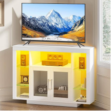 YITAHOME 100 cm kampinė spintelė su RGB LED apšvietimu, kampinė komoda TV spintelė iki 55 colių televizoriui su 7 atviromis žaidimų pramogų centro lentynomis Šiuolaikinis paprastas televizoriaus stovas-komoda