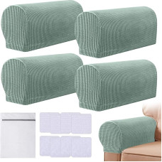 Armlehnen-Stuhlbezüge, 4er-Set, Stretch-Sesselbezüge für Armlehnen, rutschfest, Möbelschutz mit Wäschesack, maschinenwaschbar, Armlehnenbezug für Sofa, Couch, Liegestuhl (Grün)