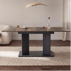 B&D home Vivian 11201-VM-EITE Valgomojo stalas išplečiamas 120-160 x 80 cm, skirtas 4-6 žmonėms Medinis virtuvės stalas su kolonėle valgomajam, virtuvei, skandinaviško modernaus dizaino, Teksaso ąžuolo išvaizdos