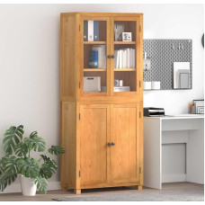 Aufbewahrungsmöbel-Set 2 pcs Natur Engineered Wood und Eiche mit Regalen, Glastüren, runden Griffen, 80 x 35 x 185 cm, Stauraum für Wohnzimmer, Schlafzimmer, Flur, modernes Design